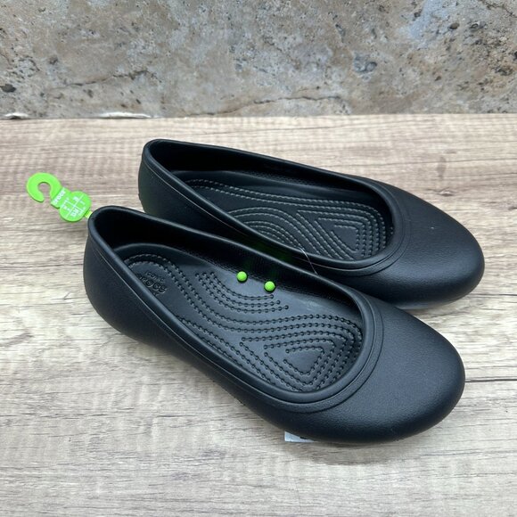 Crocs At Work Slip Resistant Ballet Flats Womens 4 Black Rubber Slip On Shoes - Picture 1 of 9